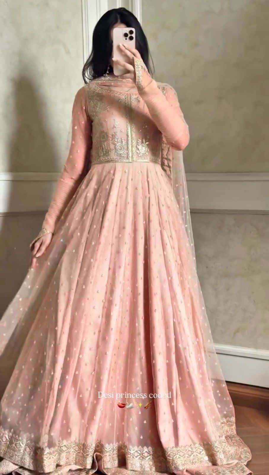 Soft Pink Premium Zari Work Festive Wear Anarkali Gown Set